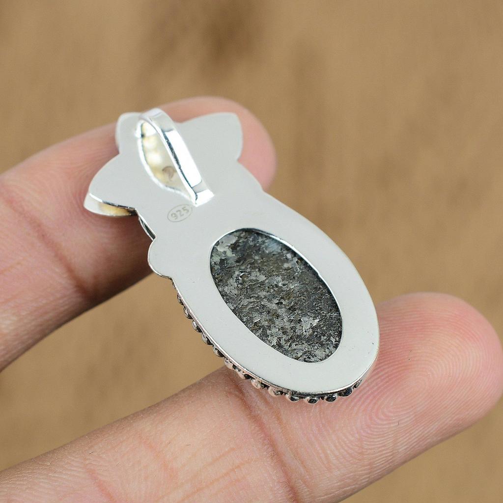 Natural Silver Druzy Gemstone Pendant Flower 925 Sterling Silver For Women