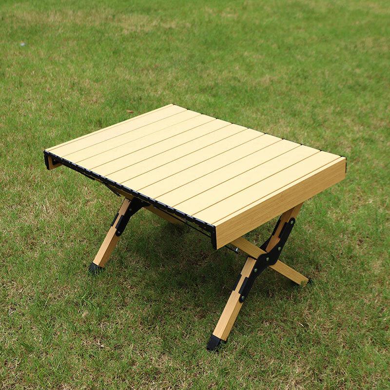 Portable Bamboo Grain Roll-Up Outdoor Folding Table