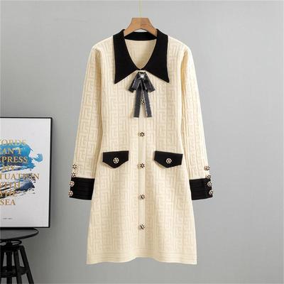 2025 Herbst Neuer Stil Elegantes Kleid Damen Königin Stil Langarm Kleines Duftendes Strickkleid