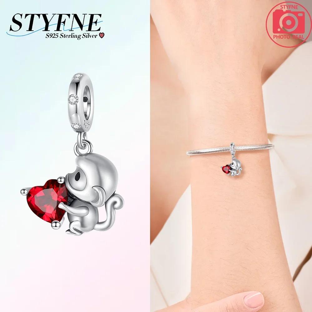 Exquisite Copper Monkey Holds Red Heart Bracelet Cute Lion Charms Fit Women Fine Jewelry Party Beads Diy Gifts