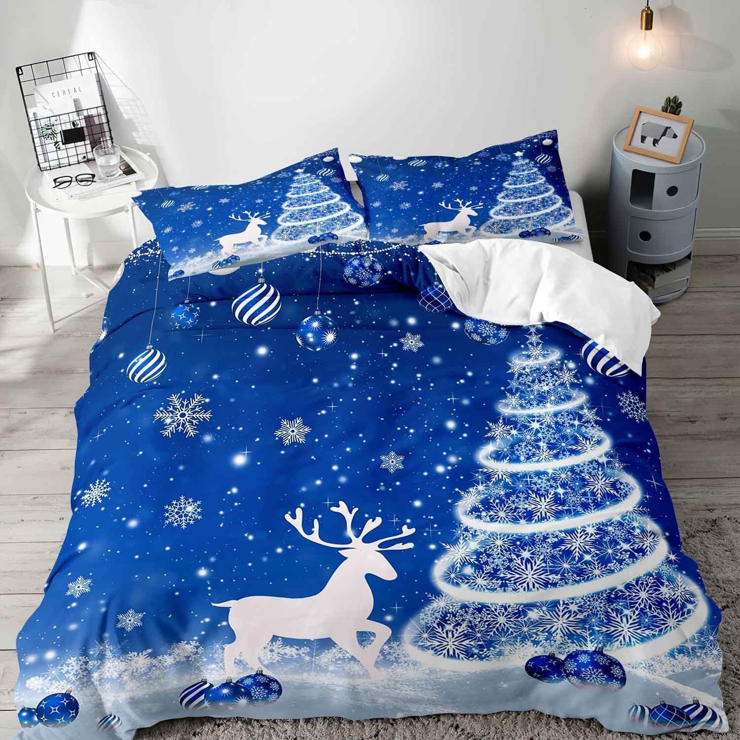 

Різдвяний олень підодіяльник Санта Клаус Комплект постільної білизни Повна королева для хлопчиків дівчаток Подарунки Підодіяльник з мікрофібри з наволочками EU Single(135x200cm)