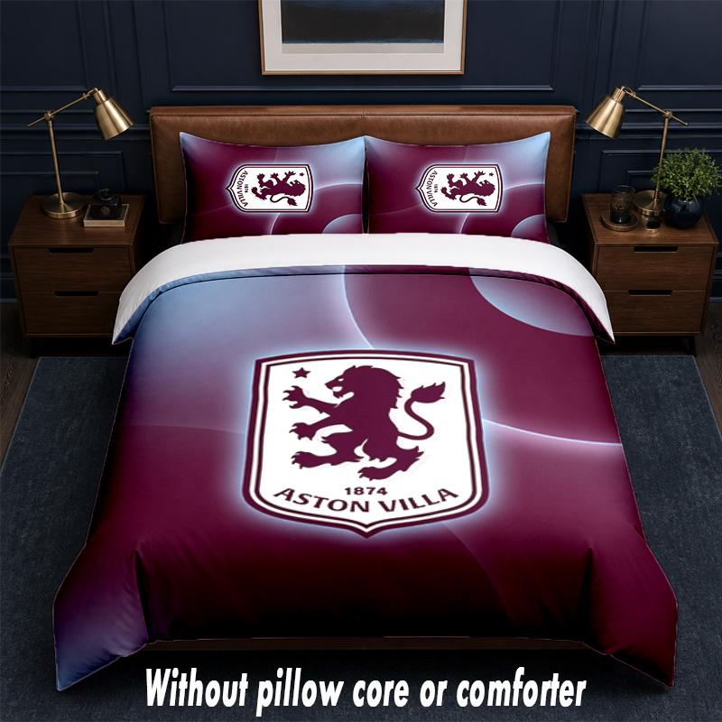 Aston Villa Football Design Bed Bedding Set 1 Duvet Cover + 2 Pillowcases Soft Breathable Household Bed Linens