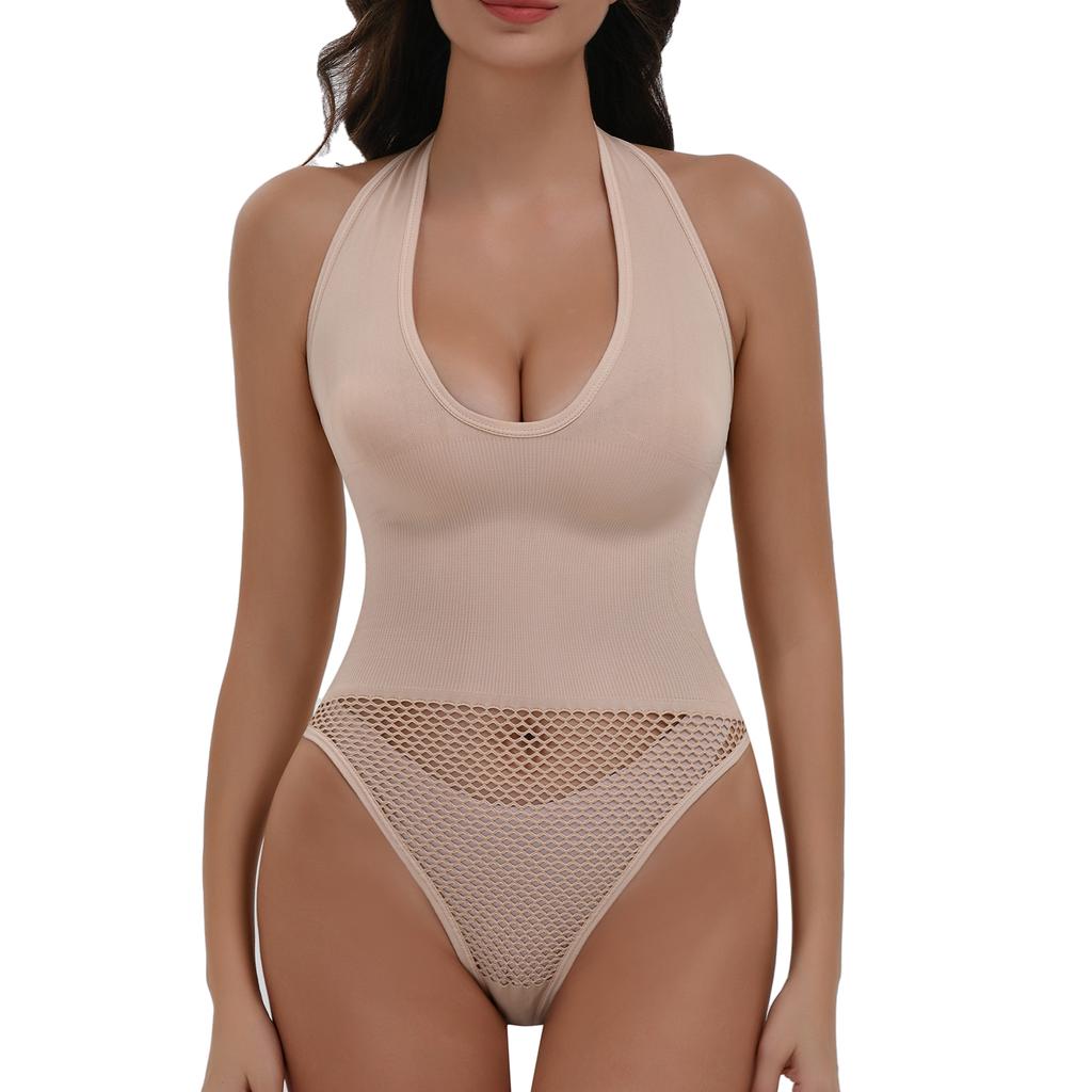 Shapewear Bodysuits for Women Sexy Sleeveless Halter Tops Summer V Neck Leotard Going Out Backless Bodycon One Piece Body Shaper