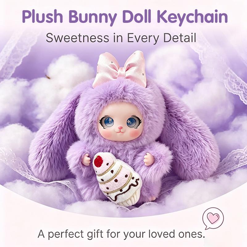Cartoon Fur Rabbit Doll Figure Keychain Plush Cute Vinyl Doll Figurine Trendy Blind Box Toy Schoolbag Hanger Pendant Decoration