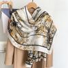 New Chinese Style Oil Painting Flower Scarf Long Silk Scarf For Travel Sun Protection