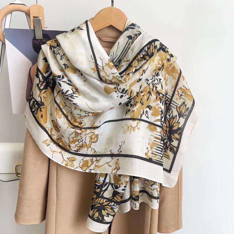 New Chinese Style Oil Painting Flower Scarf Long Silk Scarf For Travel Sun Protection