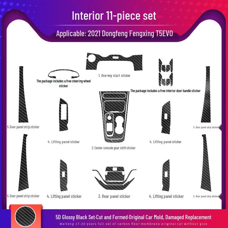 2021 Dongfeng Fengxing T5 EVO Interior Carbon Fiber Stickers: Console & Door Protection