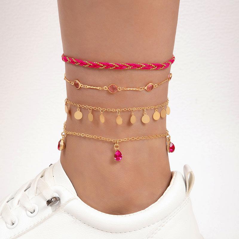 Accessories, handmade DIY rice bead shell multi-layer anklet, chain scallop anklet 5-piece set for women
