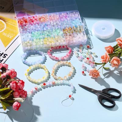 600 Stück Zweifarbige Gelee-Ergebnis Runde Glasperlen mit Elastischem Band Schmuckschere-Sets für Armband Halskette DIY Schmuck