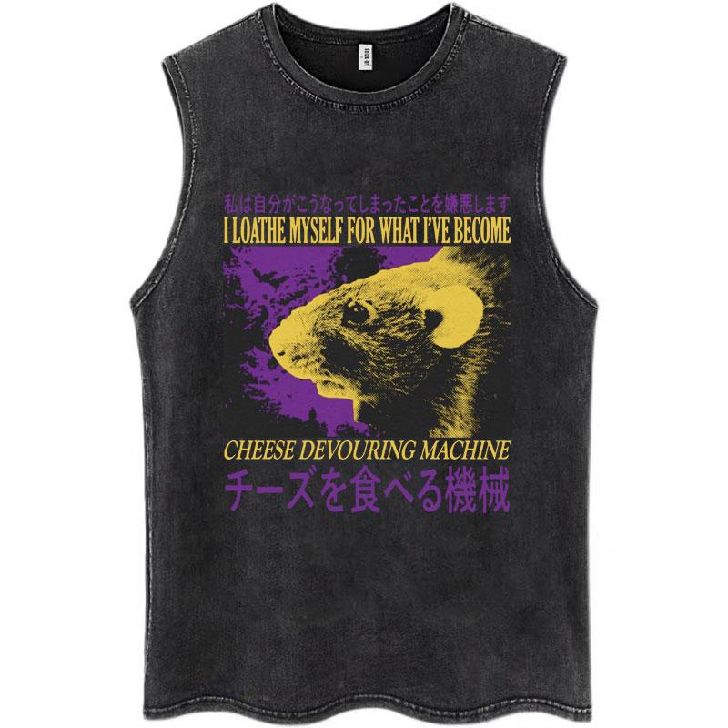 

Nothing To Lose Japanese Rat Print Wash Tank Tops Men Women Hip Hop Harajuku Sleeveless T Shirts Loose Casual Cotton 3XL