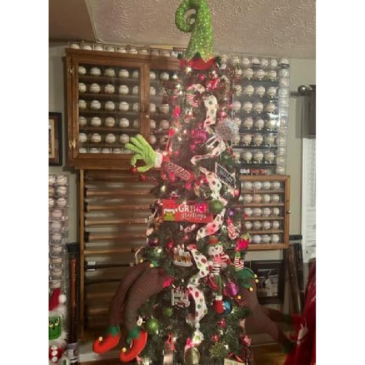 Christmas Elf Body Decorations for Christmas Tree, Thief Stole Furry Green Arm Burlap Pose-able Plush Legs for Xmas Tree Topper (Elf Arm)