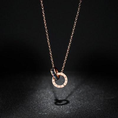 Titanium Steel Necklace Women'S Double Ring Roman Digital Rose Gold Collarbone Chain Cold Wind Simple Design Feeling Neck Chain