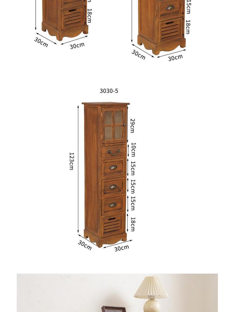American Solid Wood Narrow Five-Drawer Sideboard and Bedside Cabinet