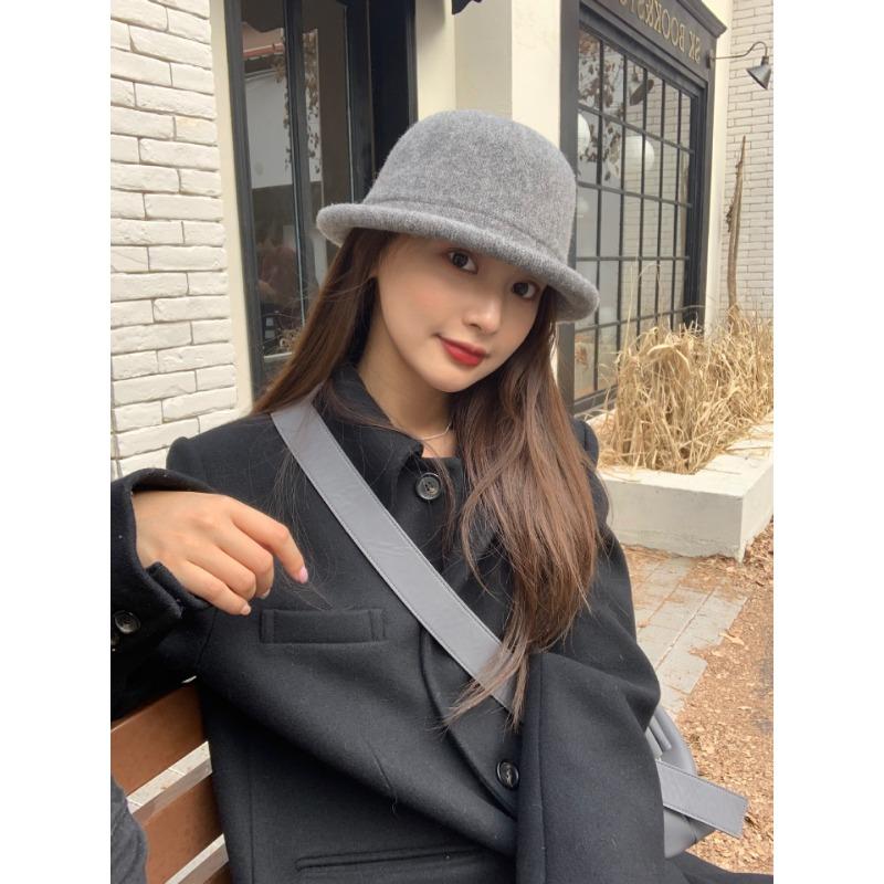Solid Color Rolled Edge Wool Fisherman Hat Women's Autumn and Winter High End Hat Face Showing Top Hat Dome Casual Basin Hat