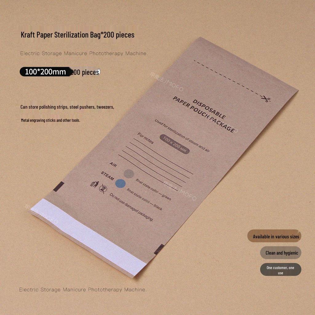 Kraft Disposable Self-Sealing Sterilization Bags for Nail Tools - Heat Resistant