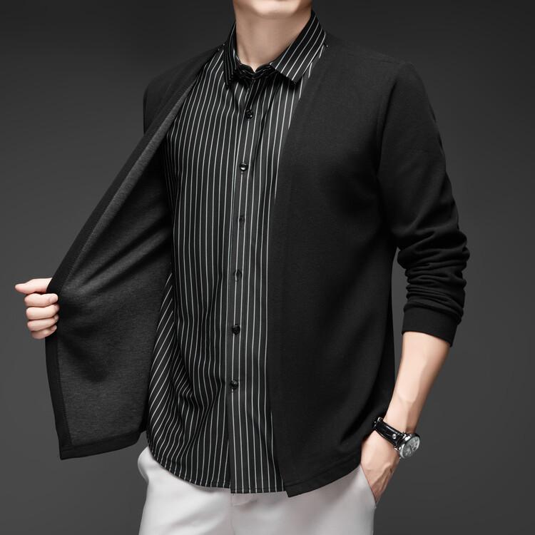 Wool Mulberry Silk Business Casual Fake Two-Piece Knit Shirt Shirt Collar, Long-Sleeve Middle-Aged Jacket, Knit Cardigan