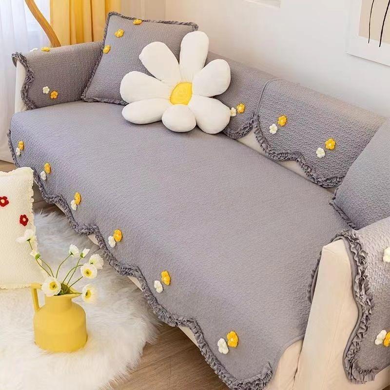 

Korean Pastoral Sofa Cushion Pure Cotton Pink Non Slip Four Seasons Universal Nordic Modern Sofa Cover 70*70