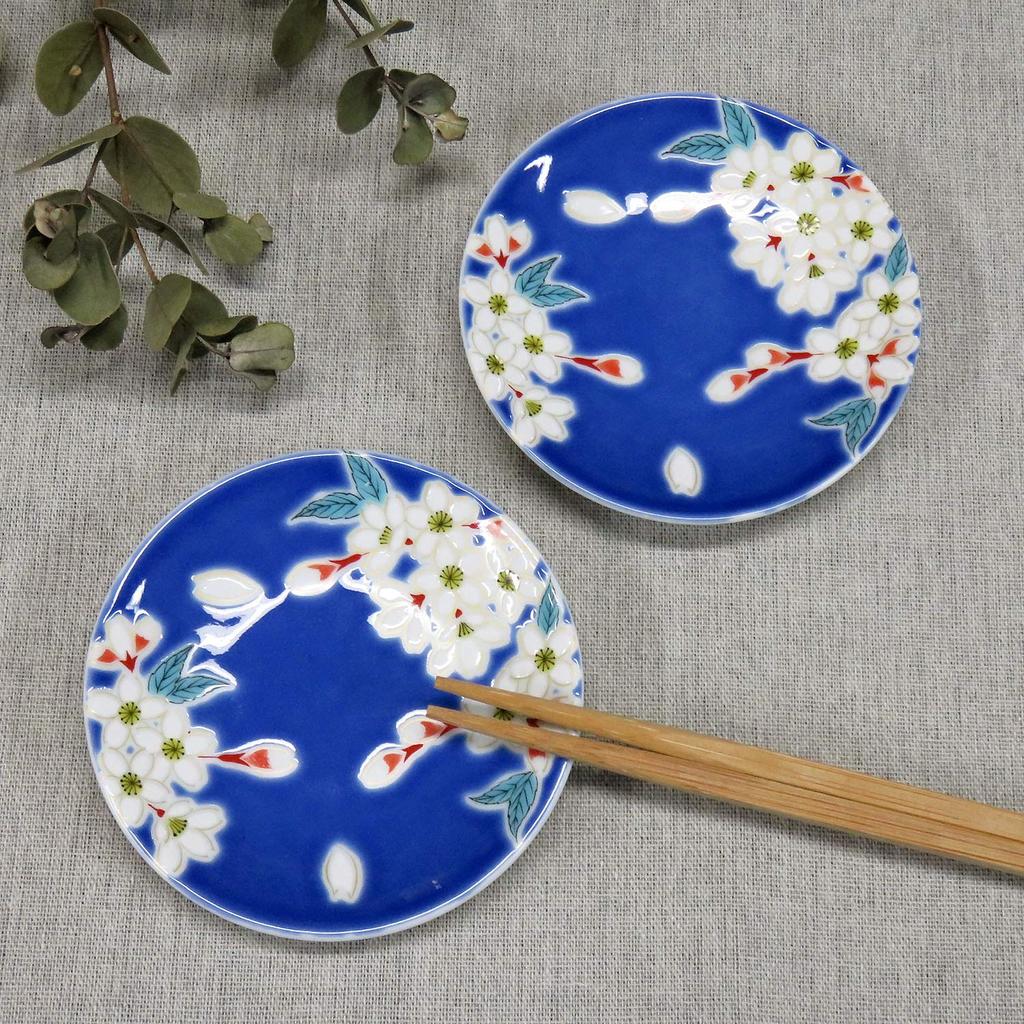 Waza no Kura Kutani Ware Fazolový talíř Lucky Keramický talíř Sakura Malý talíř Servírovací talíř Japonské nádobí značky (Sada 2)
