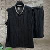 Men's Summer Solid-Color Set: Sleeveless Crew Neck T-Shirt + Shorts Two-Piece Set