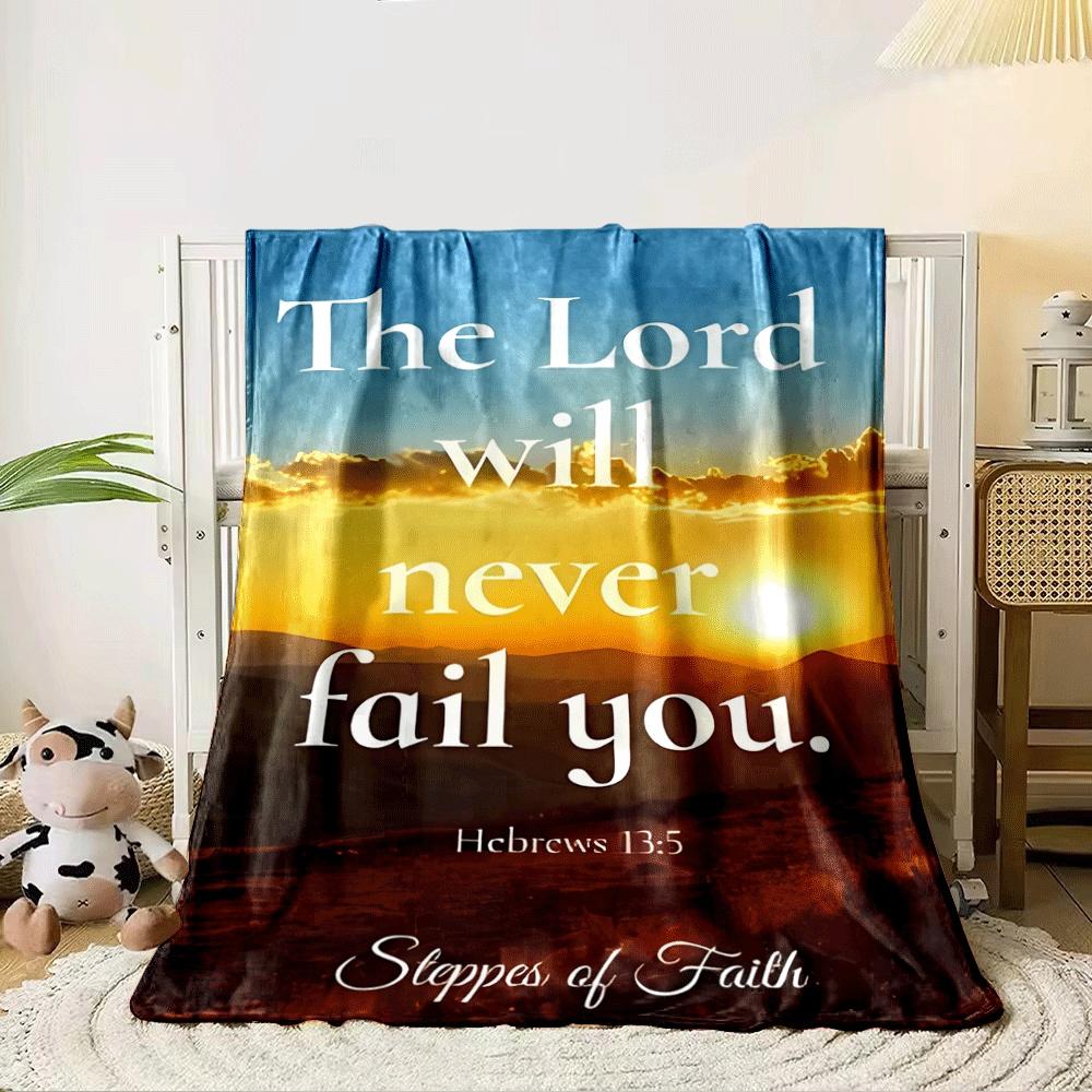 Text with a sunset background featuring clouds, hills, and sunlight rays. for all seasons blanket lunch break throw gift 80cm x 120cm