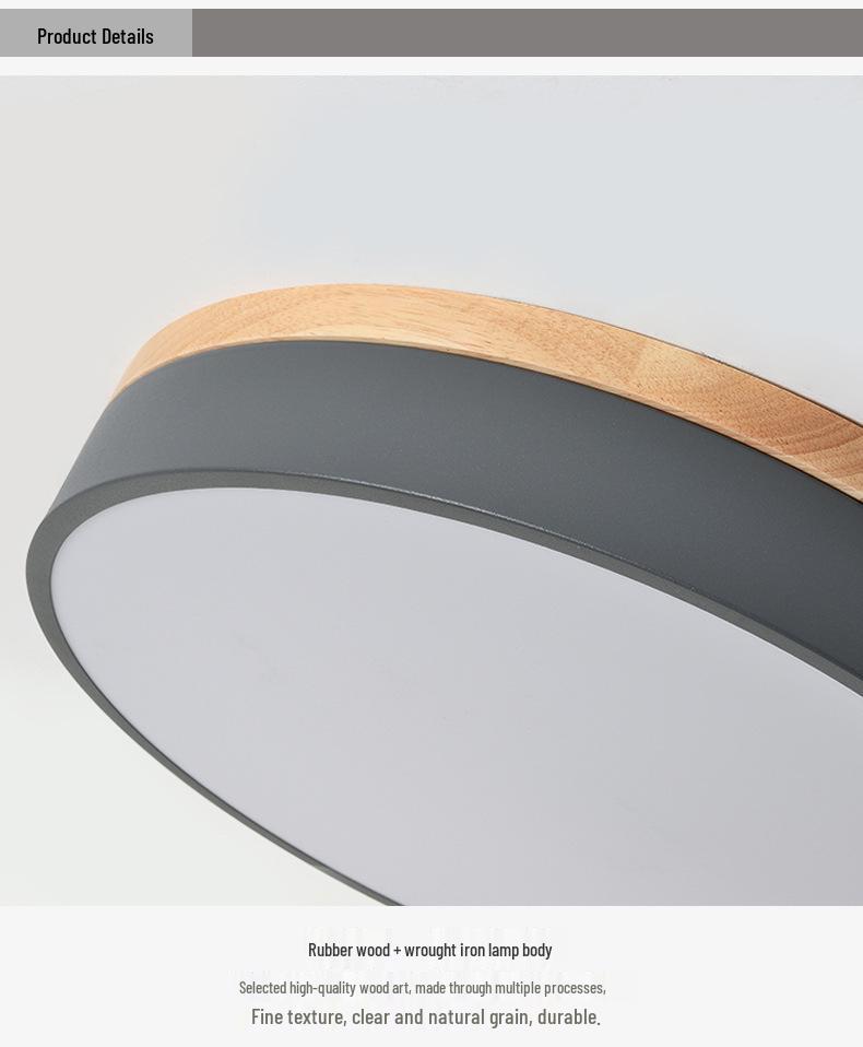Japanese-Style LED Round Ceiling Light - Minimalist Wood Art for Bedroom & Living Room, Relaxed Nordic Warm Lighting