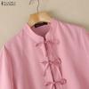 ZANZEA Women Casual Stand Collar Solid Color Loose Long Sleeve Blouse
