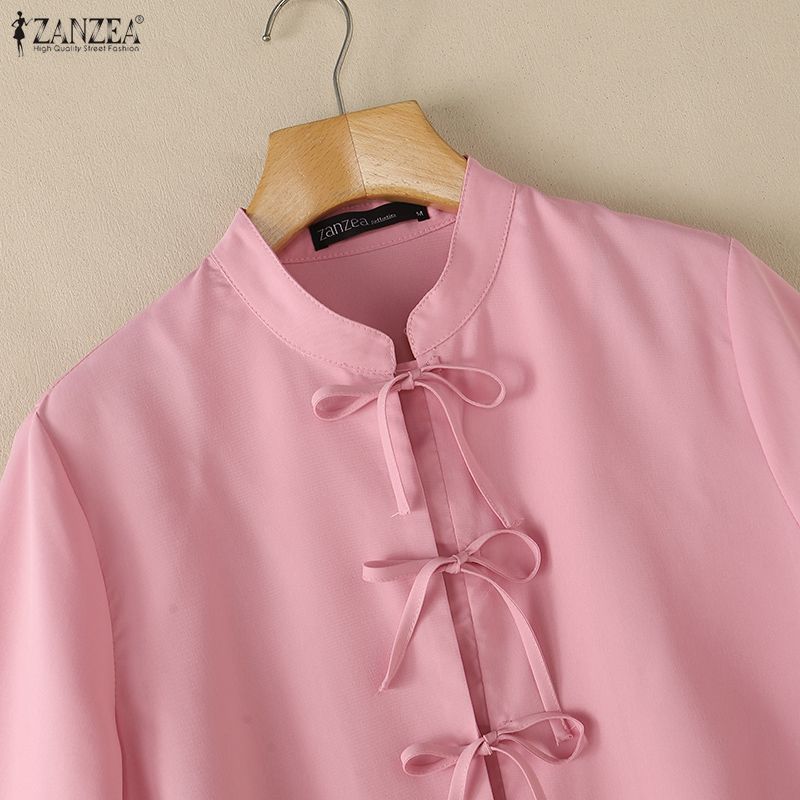 ZANZEA Women Casual Stand Collar Solid Color Loose Long Sleeve Blouse