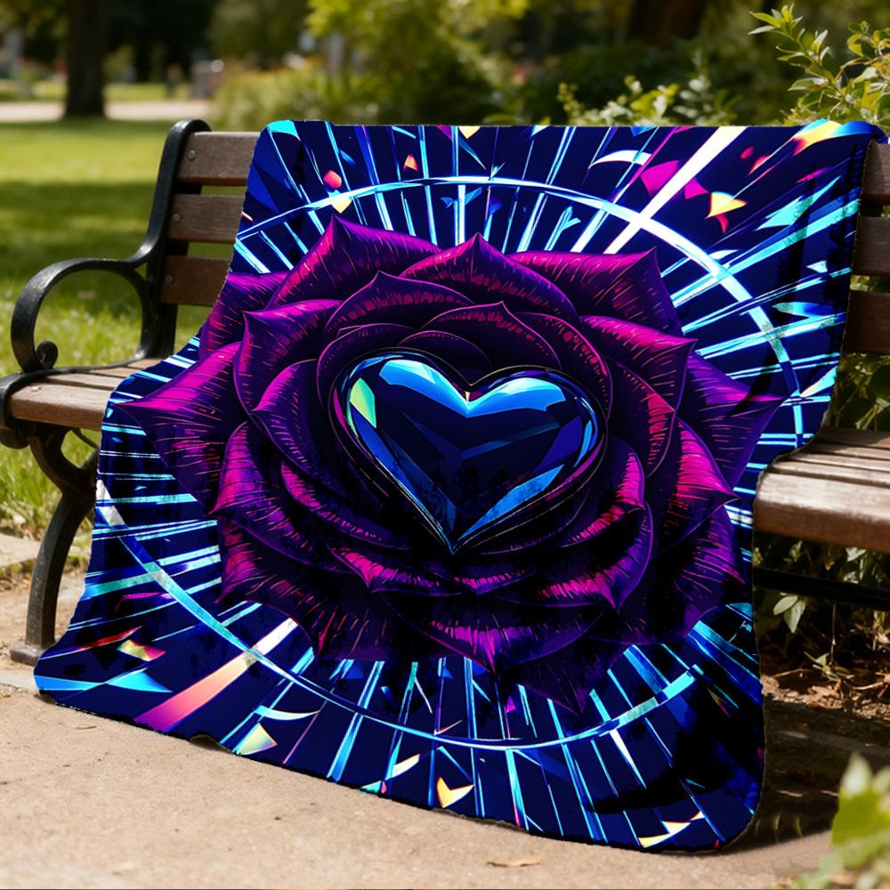 1pc Heart Rose Outdoor Flannel Blanket , Machine Washable Perfect Gift for Birthday , Holiday Travel Accessory , Durable Material
