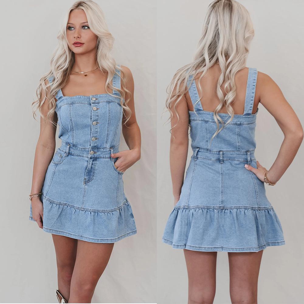 2025 Spring/Summer Spaghetti Strap Denim Dress - Chic European & American Style for Women