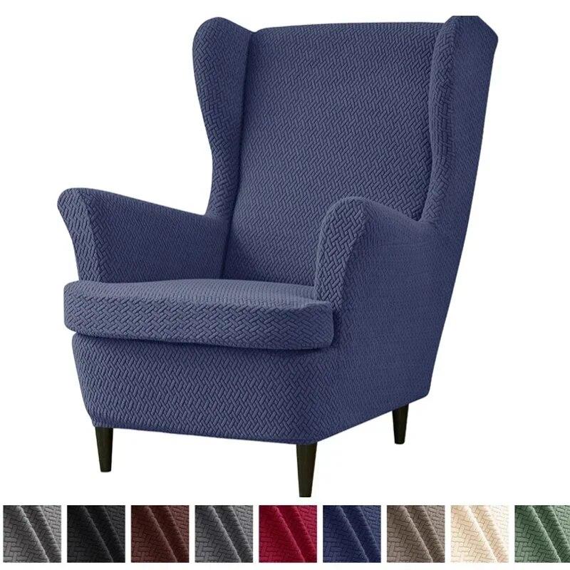 Jacquard Wing Chair Cover Stretch High Sloping Armchair Covers Nordic Elastic Single Sofa Slipcovers With Seat Cushion Covers