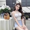 #Human Cotton Top, Short Slim-fit Sling Vest, Neck-hanging Love Buckle, Decorative Niche Splicing Lace