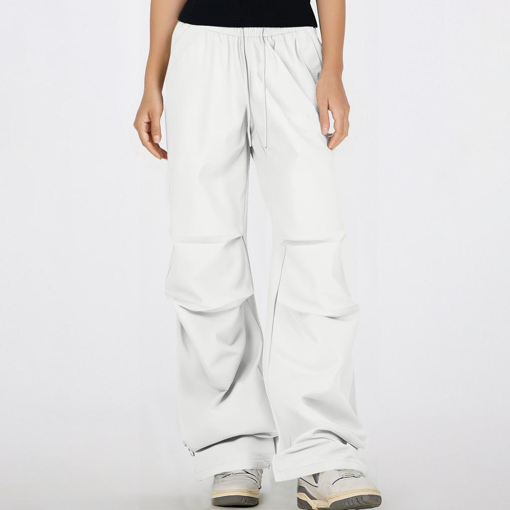 Women's Multi Pocket Straight Tube Slimming, Wide Leg Mopping, Solid Color Pants