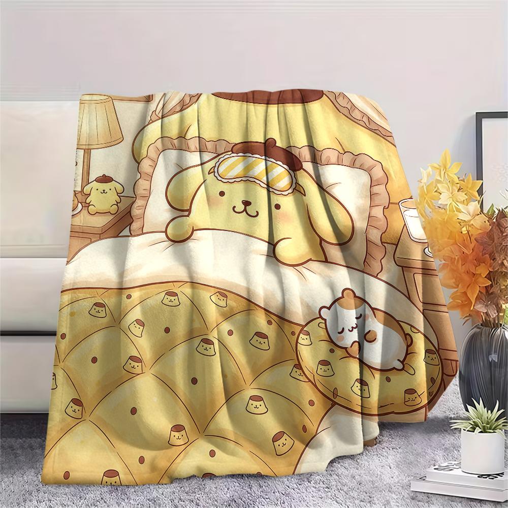 1PC Pompompurin Print Flannel Blanket, High quality All Seasons, Home Decor, Warmth and Comfort, Perfect for Christmas Gifts