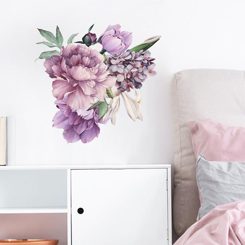 Large Purple Peony Flower Wall Sticker Self-Adhesive Elegant Wall Art for Bedroom Headboard Hallway Wall Decoration