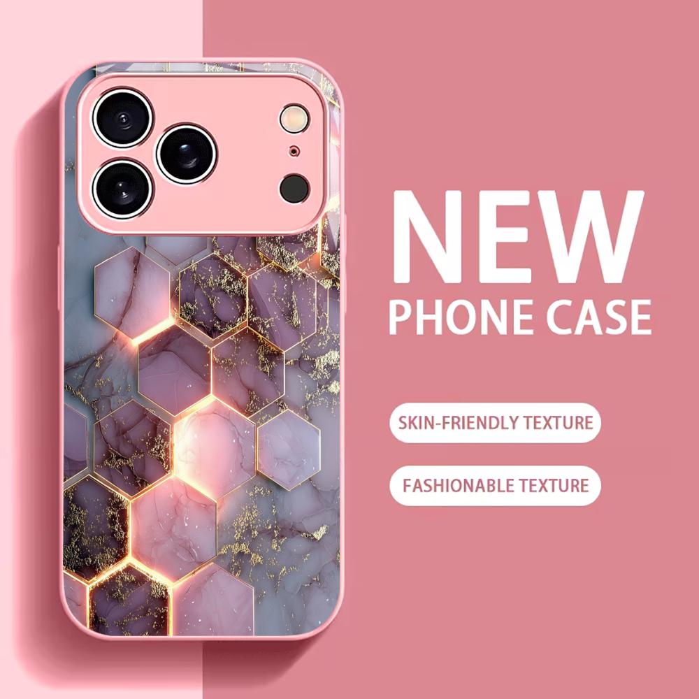Pink Honeycomb High-end Phone Case Electroplated Glass TPU PhoneCase for iPhone 17 16 15 14 13 12 11pm Pro Plus