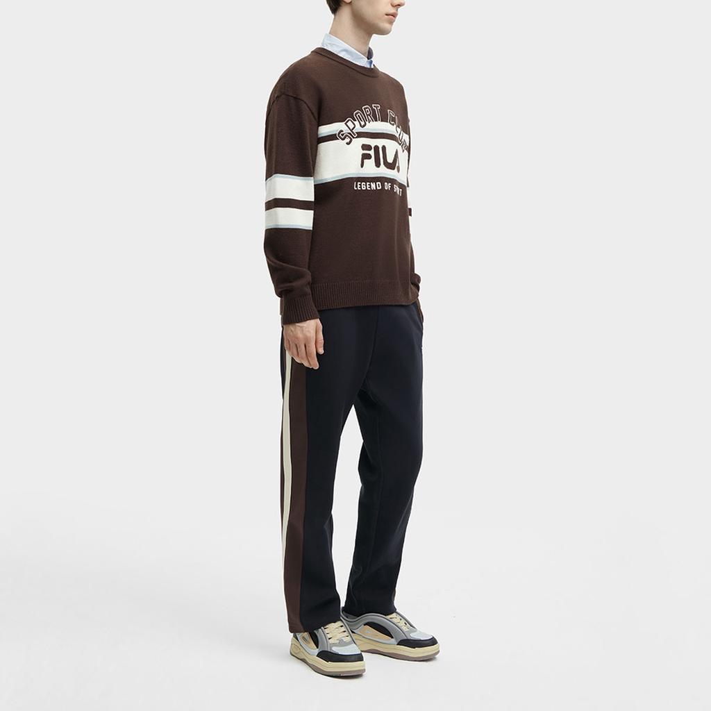 Fila Color Block Letter Print Casual Long Sleeve Sweater Men Sweater Cream-Brown F11M419401F-BN