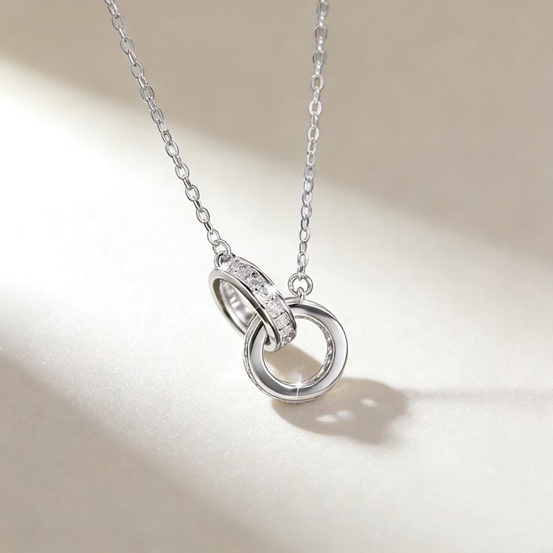 Xiaomi S925 Sterling Silver Necklaces For Women Simple Minimalist Pendant Necklaces Double Circle Zircon Necklace Birthday Gift