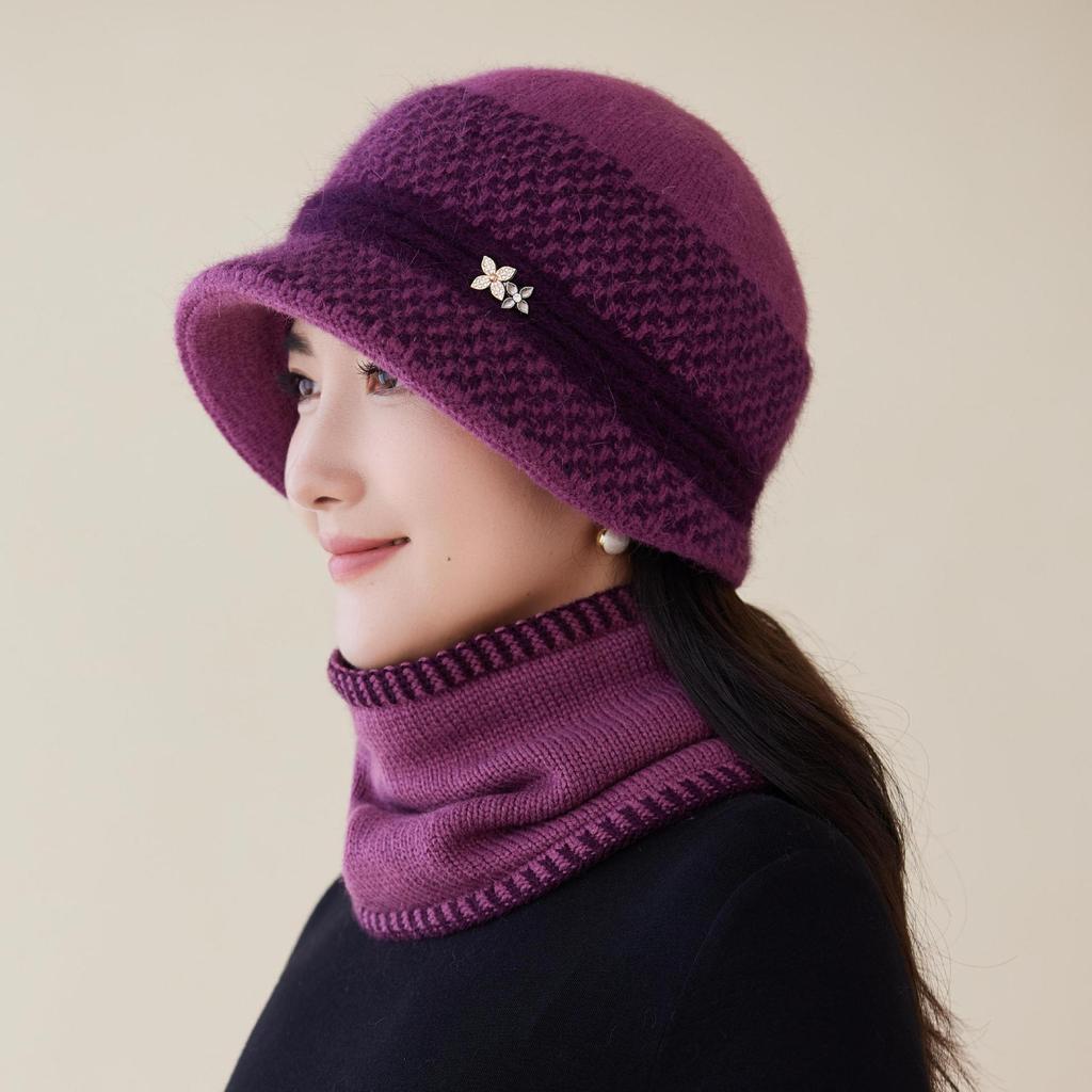 Rabbit Fur Knitted Autumn and Winter Middle-aged Hat Women's Wool Hat Winter Middle-aged Mother Hat