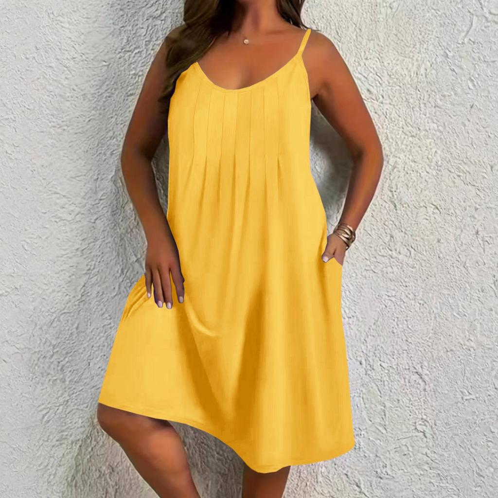 Sleeveless Casual Loose Fit Dress with Adjustable Spaghetti Straps Soft Lightweight Fabric Flowy Design for Women