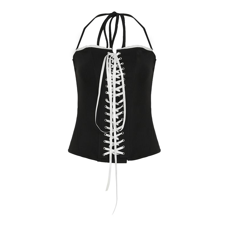 

H Home European and American Women s Clothing Stylish Flanging Contrast Color Low Waist Bud Skirt Niche Style Fashionable A- line Skirt Sexy Suit Black Sling L