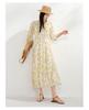 Jiuzi Anna Kou 100% Mulberry Silk Autumn Chrysanthemum Flap Waist Dress for Women 2025 Summer New Style