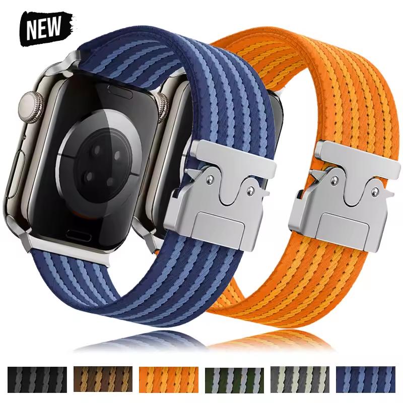 URVOI Elastic Band for Apple Watch Ultra 2 1 Series 10 9 8 7 6 5 4 SE Nylon braided strap for iWatch parachute buckle wristband