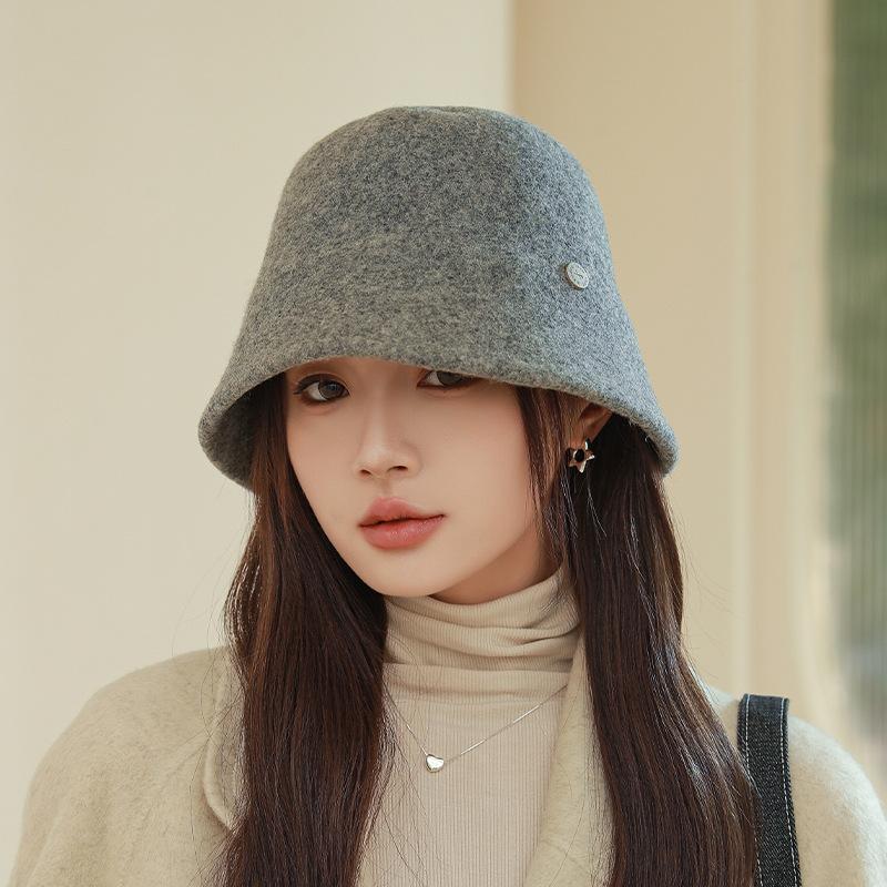 Autumn and Winter New High-end Wool Bucket Hat Women's Elegant Basin Hat Bucket Hat