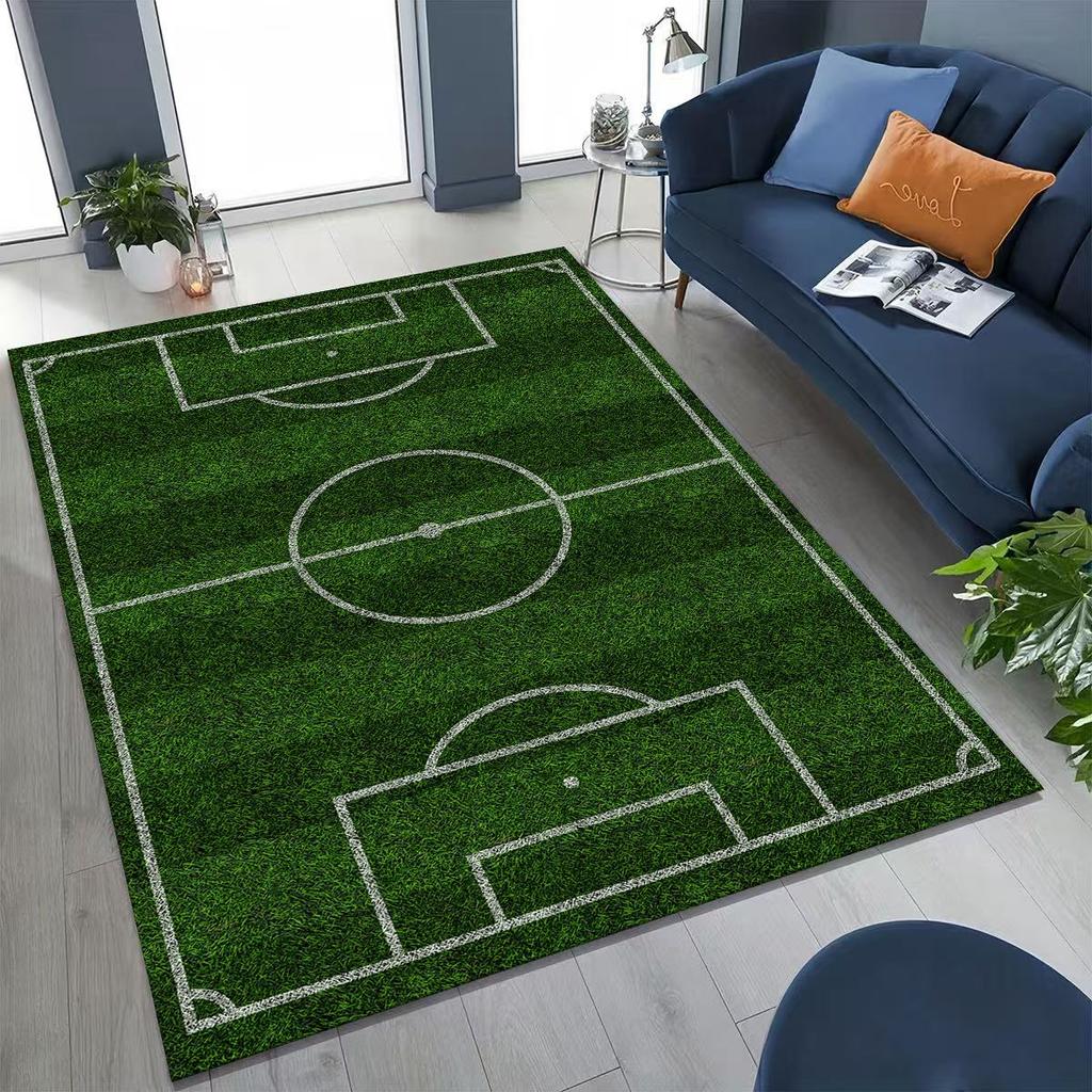 3D Grüner Schwarzer Fußballfeld Stadion Teppich für Schlafzimmer Wohnzimmer Sofa Zuhause Fußabtreter Dekor, Größere Kinder Spiel Rutschfeste Bodenmatte