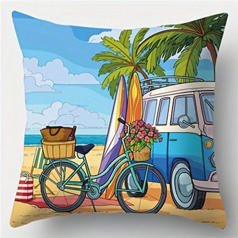 Summer Style Beach Pattern Home Decor Pillow Cover Living Room Sofa Polyester Cushion Cover with Zipper