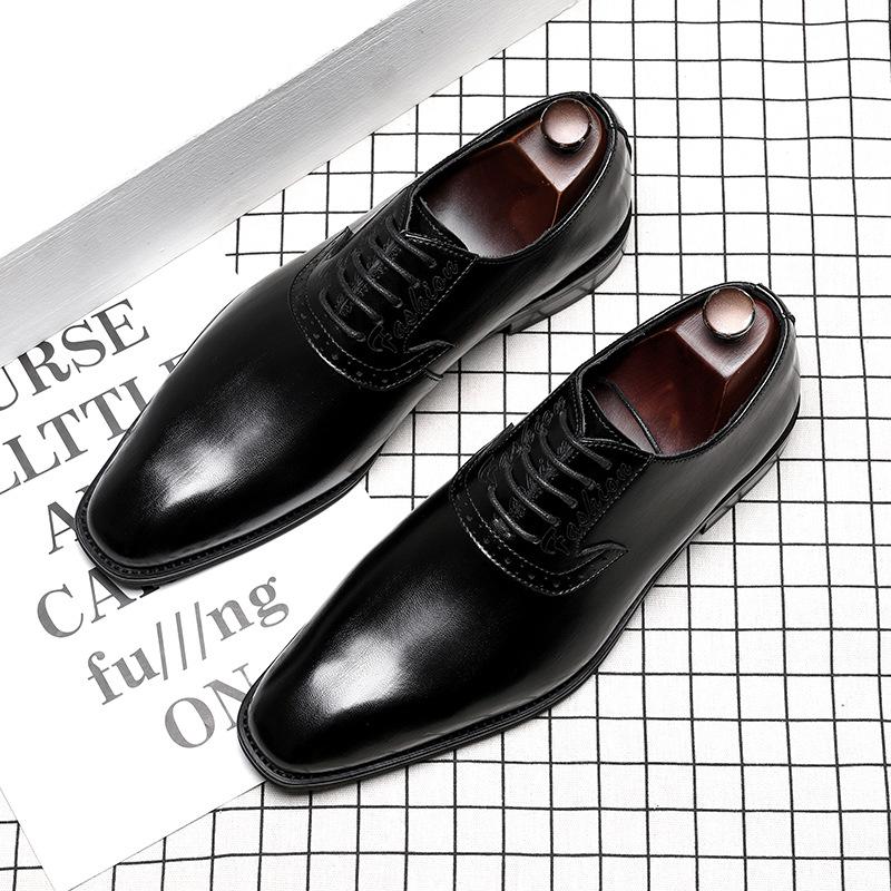 

British style men s lace-up dress leather shoes pointed wedding groom shoes 2024 new business men s shoes 24278-A 38 чёрный