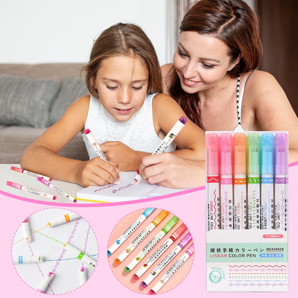 

6 шт. цветных маркеров Curve Highlighter, ручек Liner, цветных ручек с 6 различными формами кривых