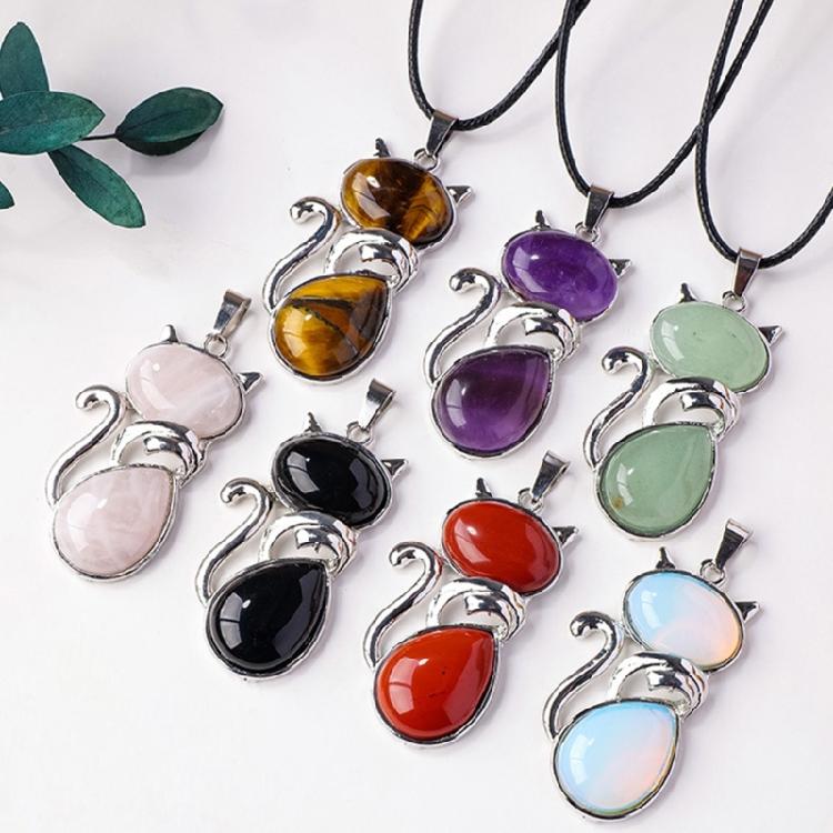 Charming Crystal Cats Pendant Necklace Unique Crystal Cats Necklace Stylish Neckchain for Cats Enthusiasts and Collector