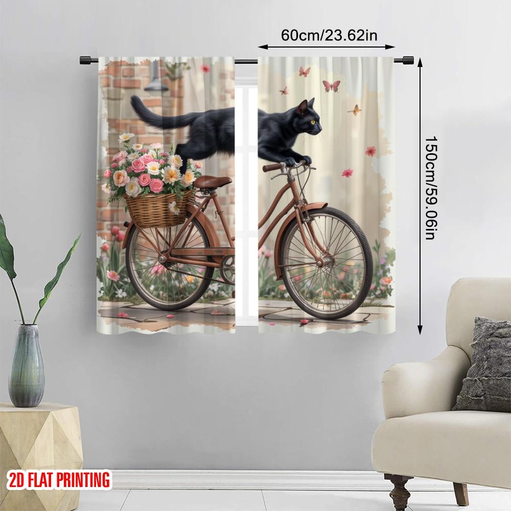 2pcs,2D Plane Printing Contemporary Curtains Purrfect Ride Polyester (without Rod) Festive Use for Kitchen Living Room Office