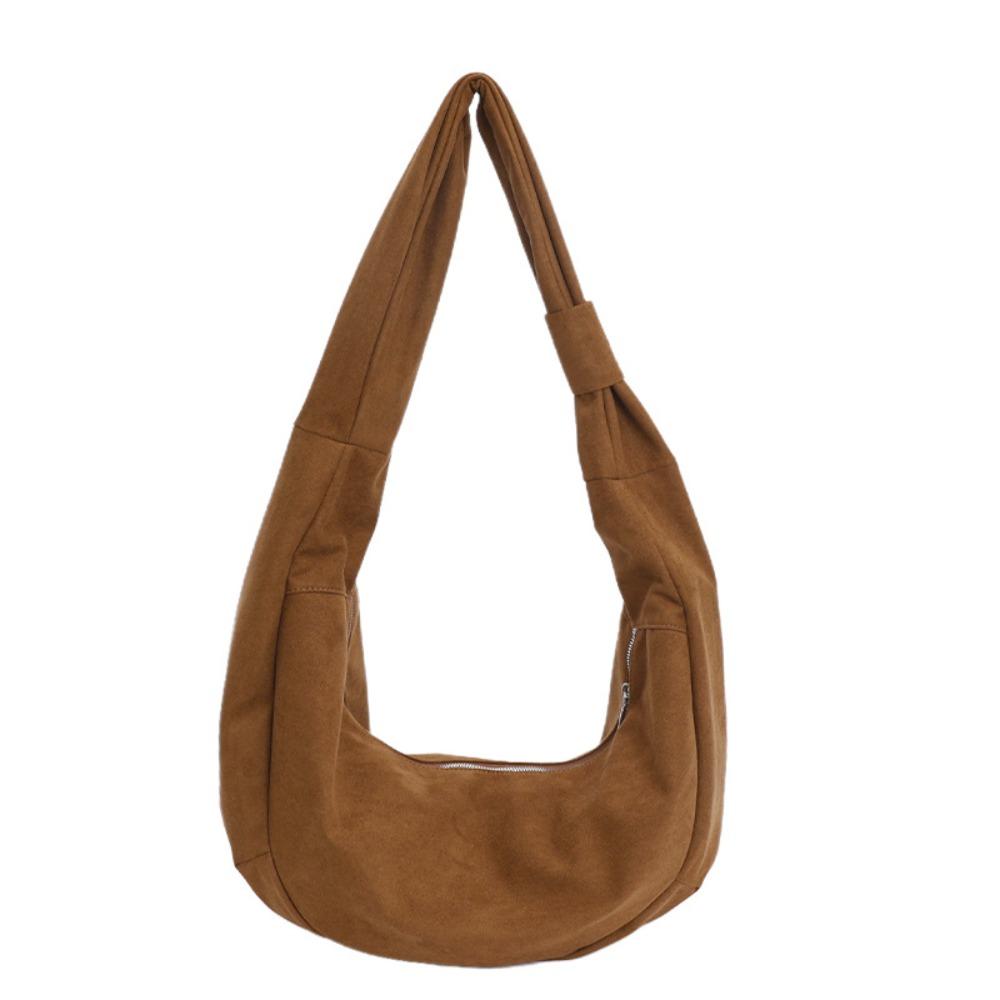 

Zipper Suede Matte Dumplings Bag Large Capacity Female Tote Bag Vintage PU Crossbody Bag Girls коричневый